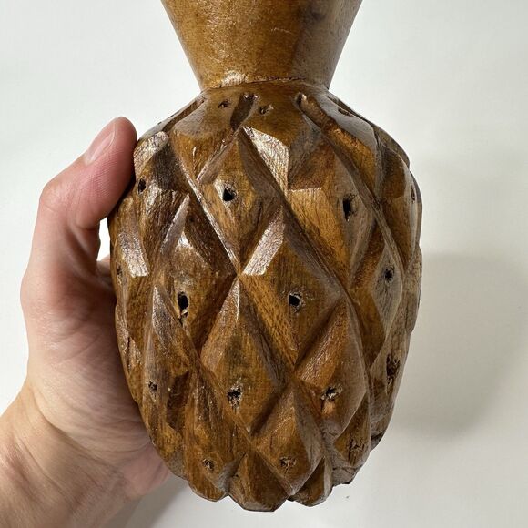MCM 2 Hand Carved Pineapple Toothpick Holders Appetizer Cheese Kitchen 6" 8" Vtg - Picture 9 of 16